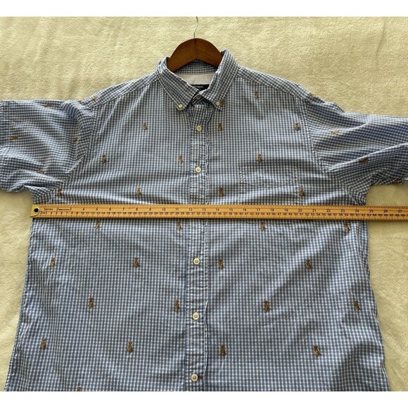 Cremieux Mens Shirt Large Button Gingham Blue White Dog Embroidered Novelty - Picture 6 of 9